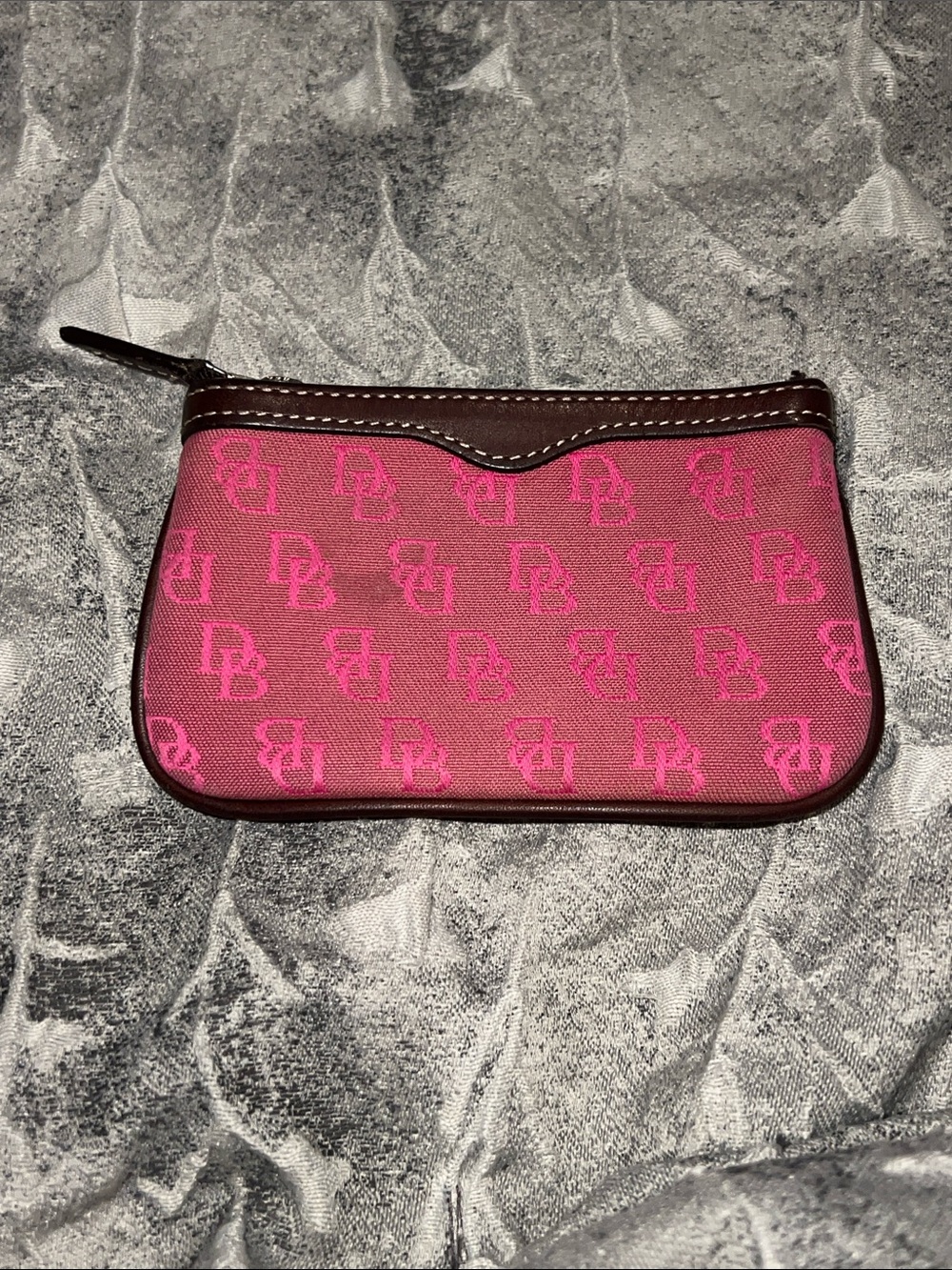 Dooney and Bourke Pink Monogram  Canvas Wallet with Leather Trim. - Picture 2 of 10